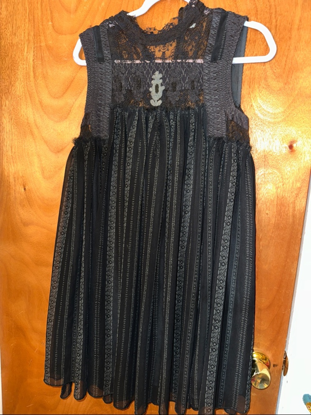 Free People Black Lace & Stripe-Patterned Sleeveless Dress
